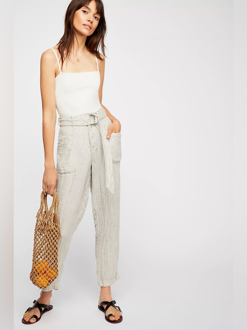 Free People The Emerson Tapered Utility Pants linen